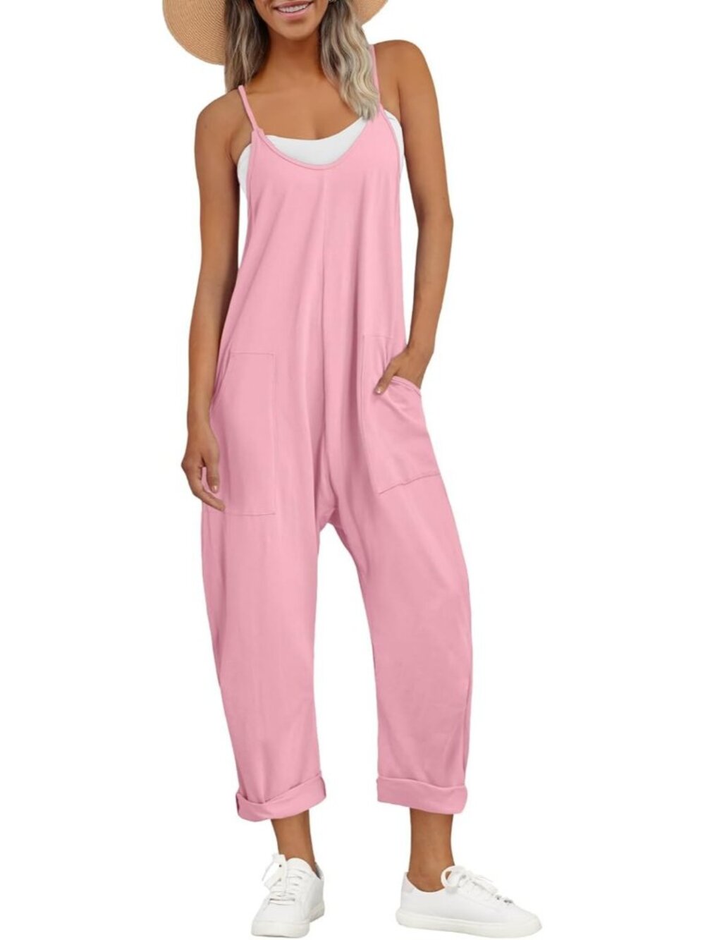 Women's Jumpsuits Pink Cotton Casual Comfortable Stretchy Summer Outfits